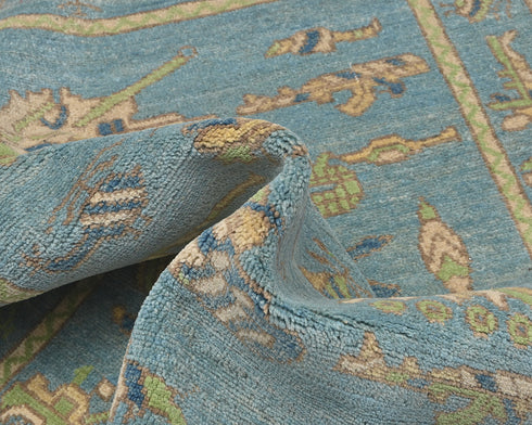 3x5 Blue Kuba Afghan Hand Knotted Wool Area Rug